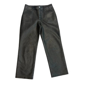 Zara Black faux leather pleather vegan rustic straight leg pants Sz 6 NWOT